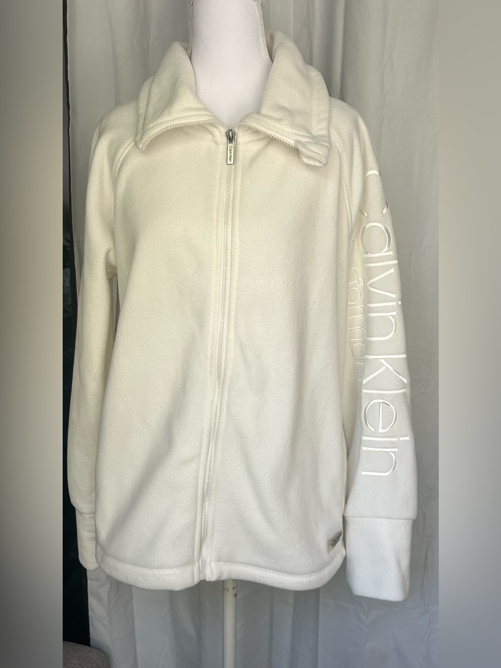 Women’s Calvin Klein Cream Fleece Jacket - Zip Front